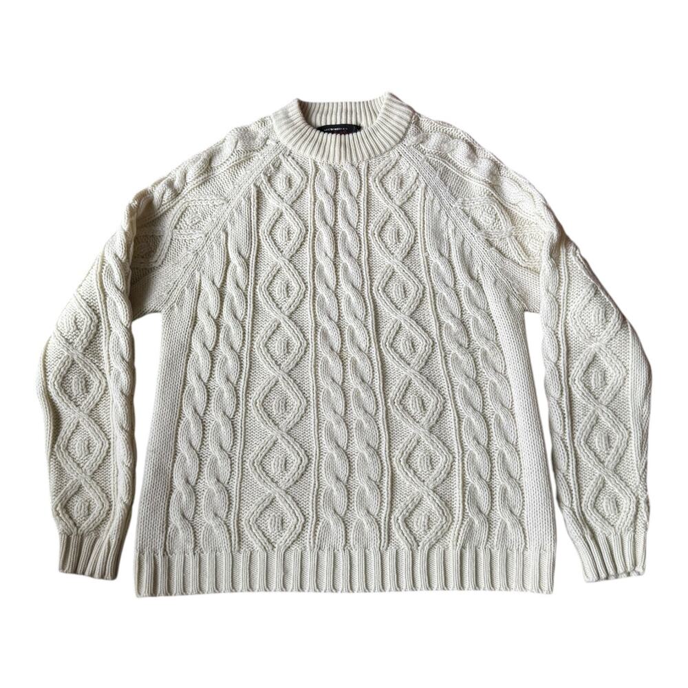 Vintage Macy’s Men’s Store Cable Knit Fisherman Sweater Cream 70s Taiwan L